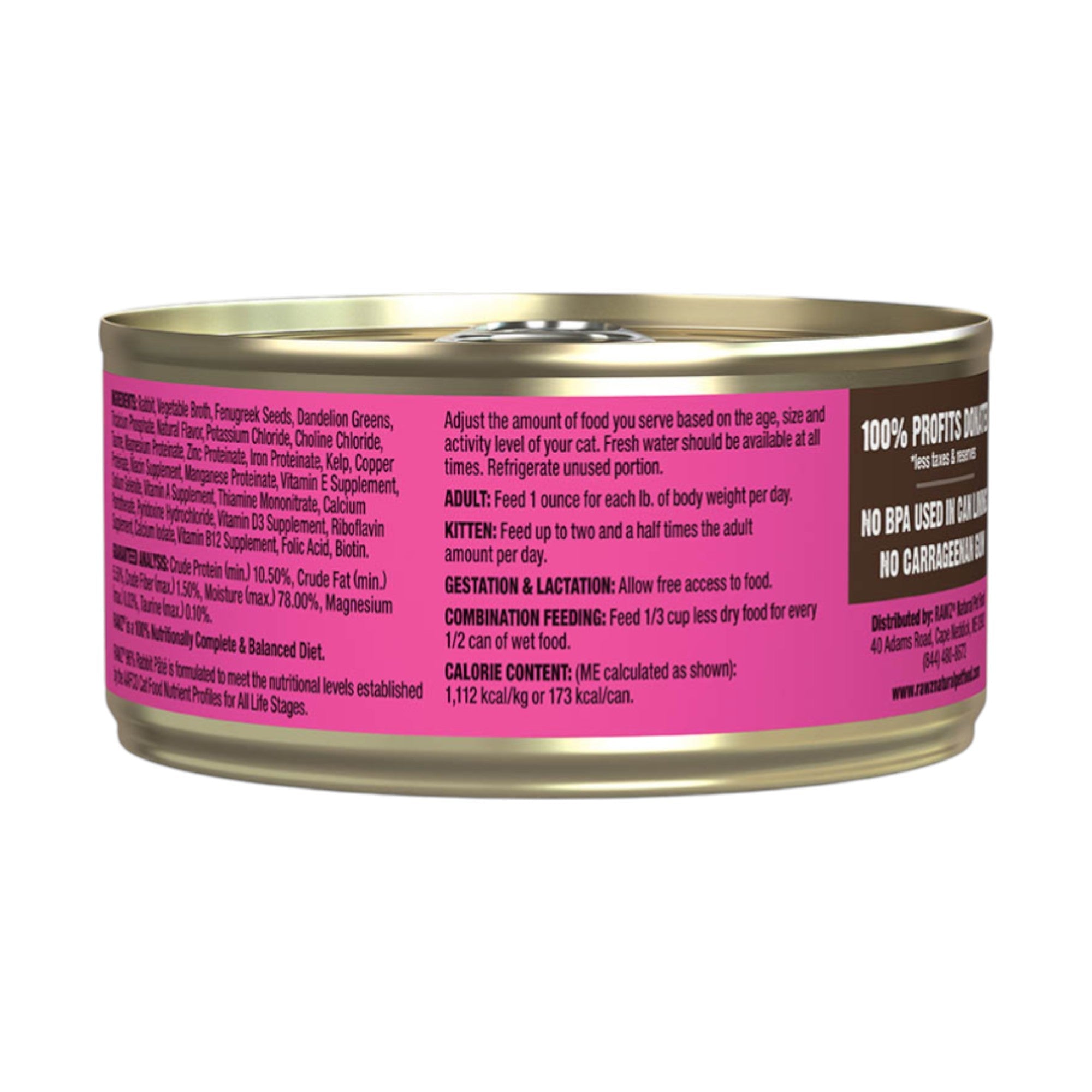 Rawz Rabbit Pate Cat Can (5.5oz)