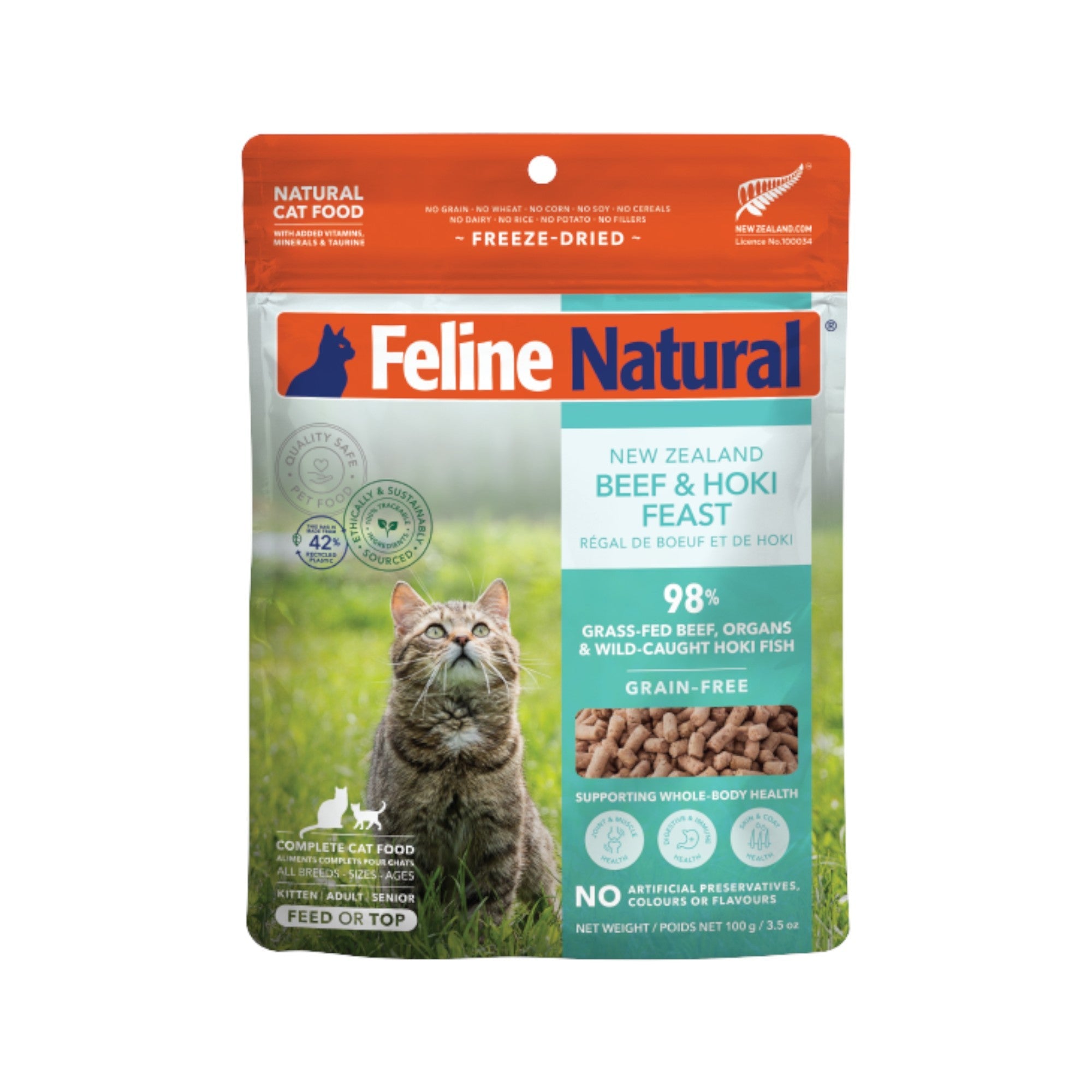 Feline Natural Freeze-Dried Beef & Hoki Cat Food (100g)