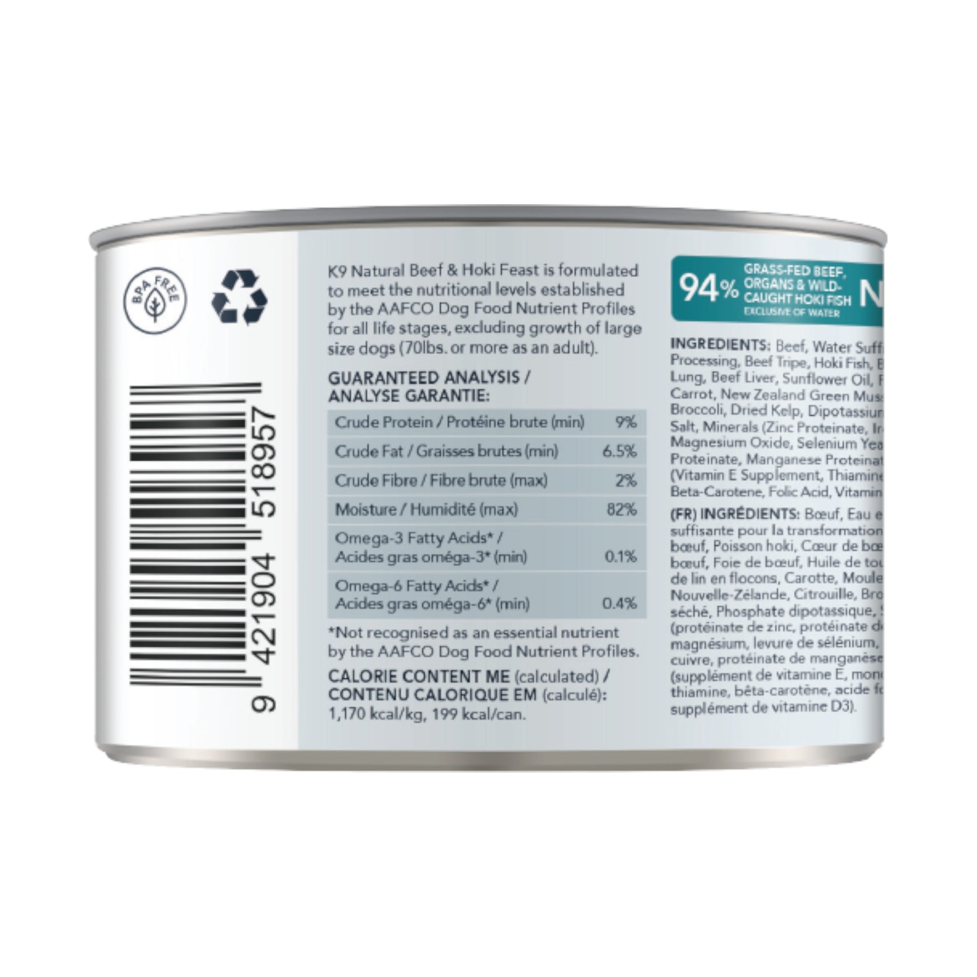 K9 Natural Hoki & Beef Dog Can (6oz)