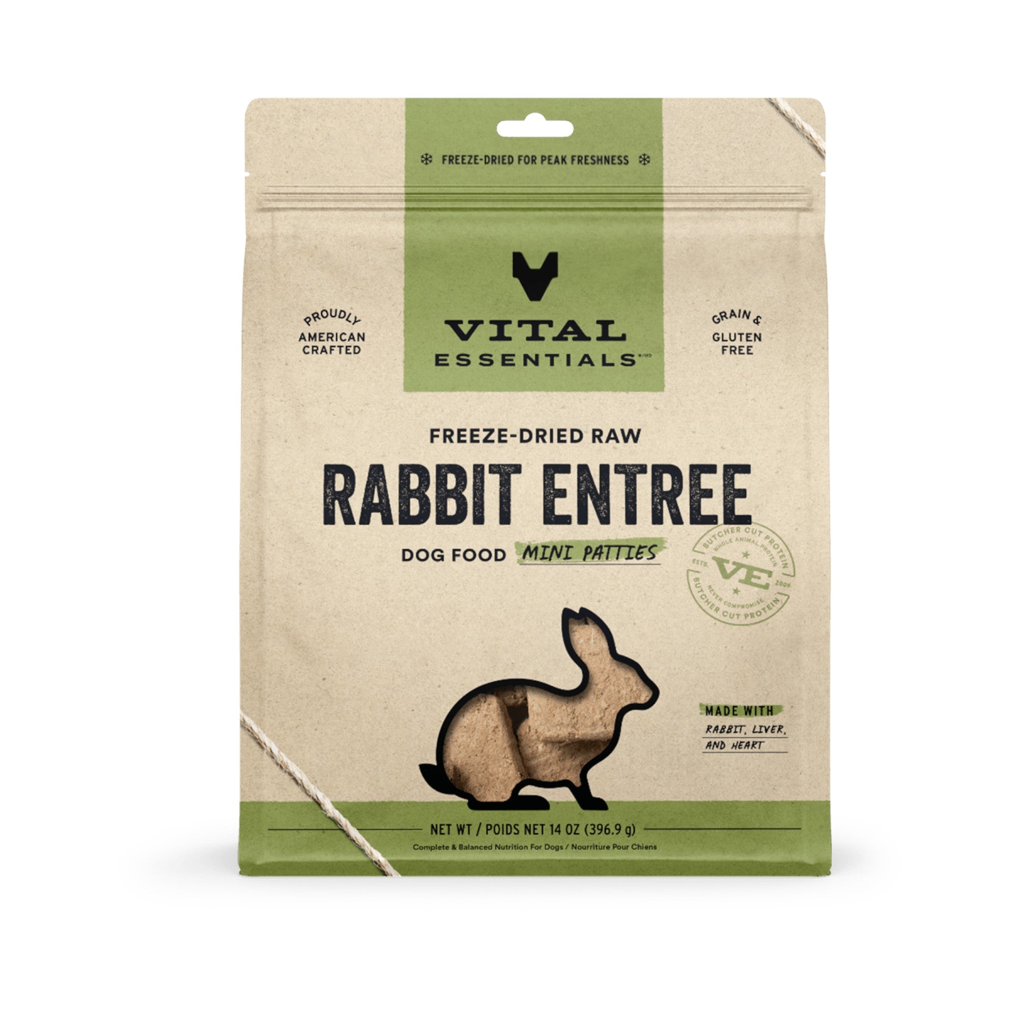 Vital Essentials Dog Freeze-Dried Rabbit Entree Mini Patties (14oz)