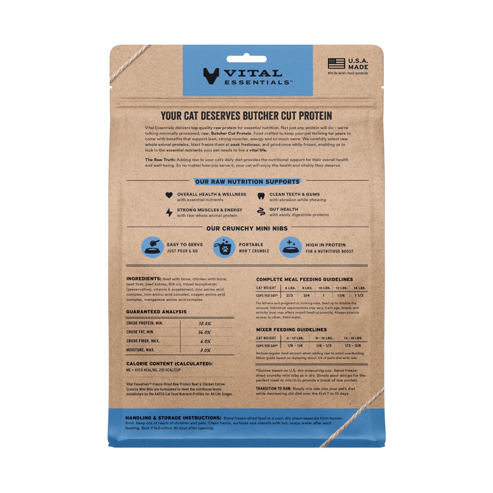 Vital Essentials Freeze-Dried Cat Crunchy Nibs Beef & Chicken (12oz)