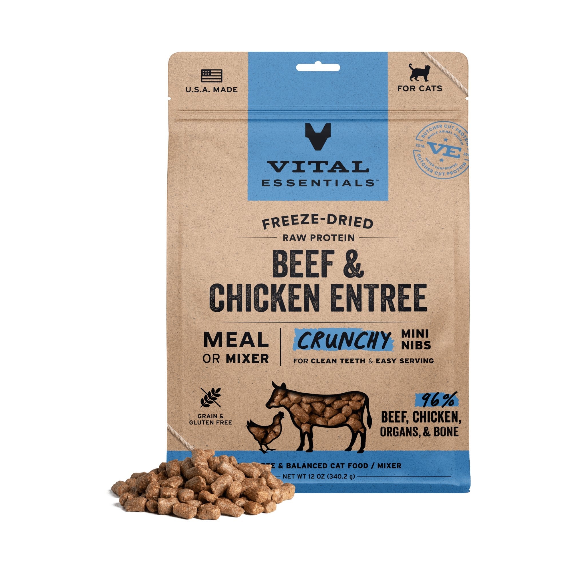 Vital Essentials Freeze-Dried Cat Crunchy Nibs Beef & Chicken (12oz)