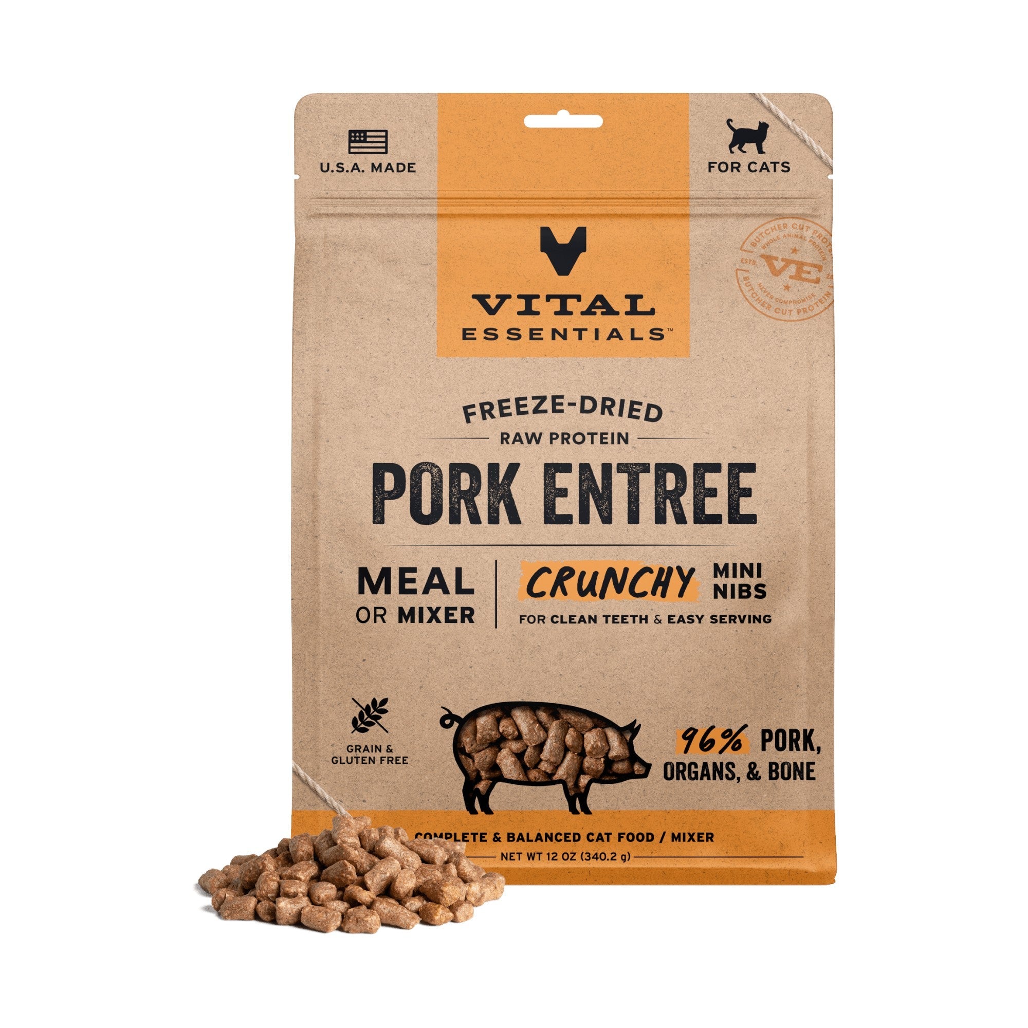 Vital Essentials Cat Freeze-Dried Pork Mini Nibs (12oz)