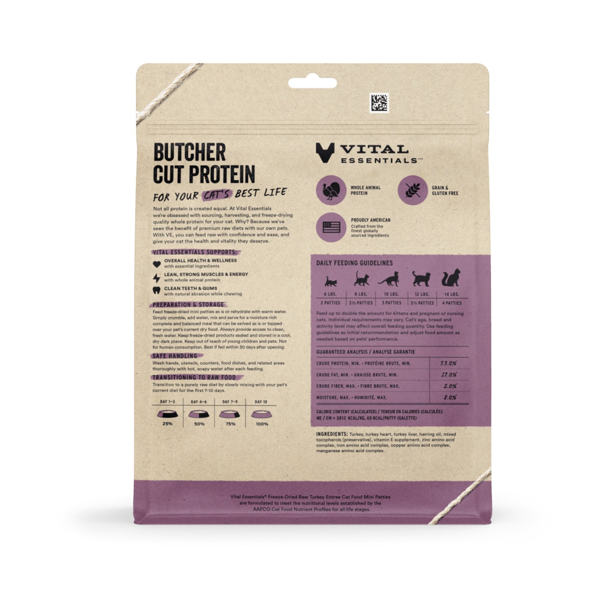 Vital Essentials Cat Freeze-Dried Turkey Mini Patties (8oz)