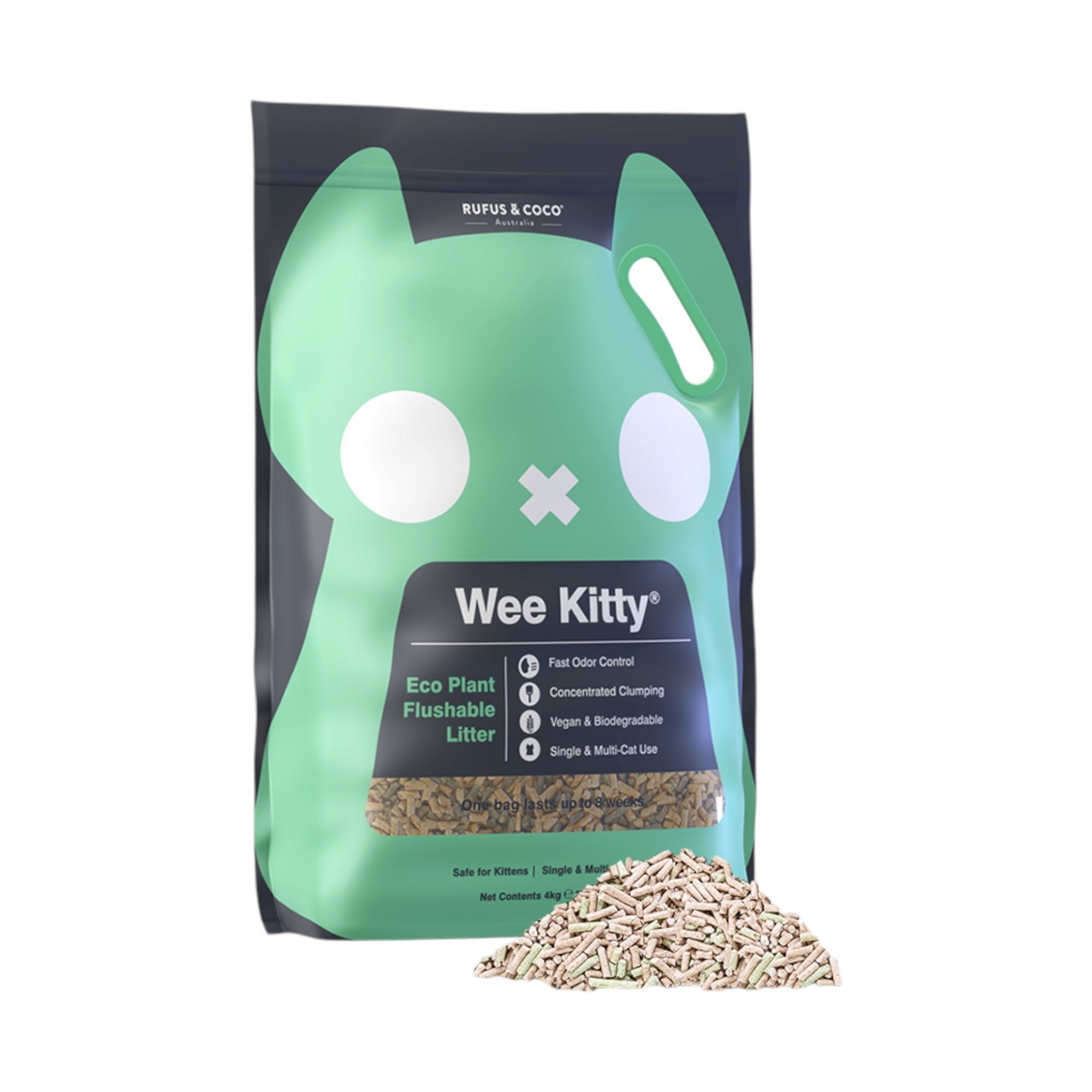 Rufus & Coco Wee Kitty Clumping Multi-Cat Eco Plant Cat Litter (4kg)