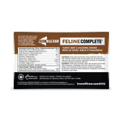 Iron Will Raw Feline Complete Turkey, Beef & Mackerel Dinner (3lb)