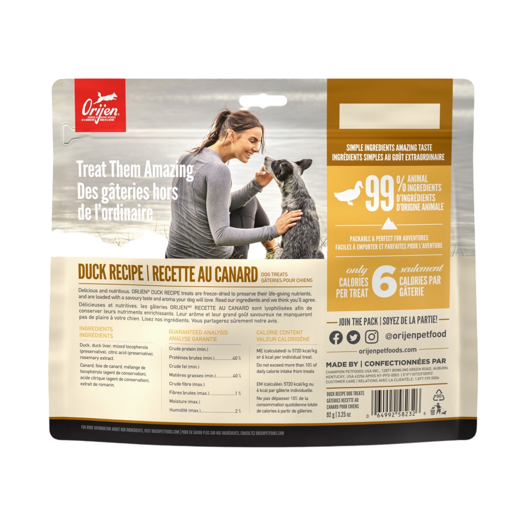 Orijen Freeze Dried Duck Dog Treat (92g)