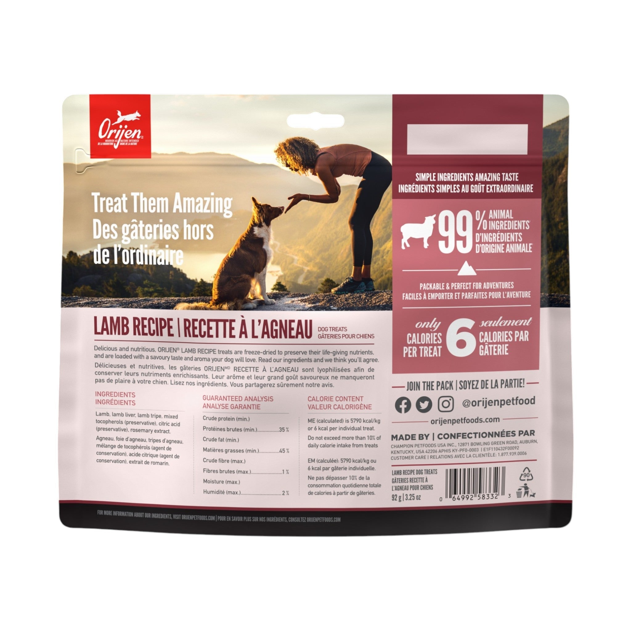 Orijen Freeze Dried Lamb Dog Treat (92g)