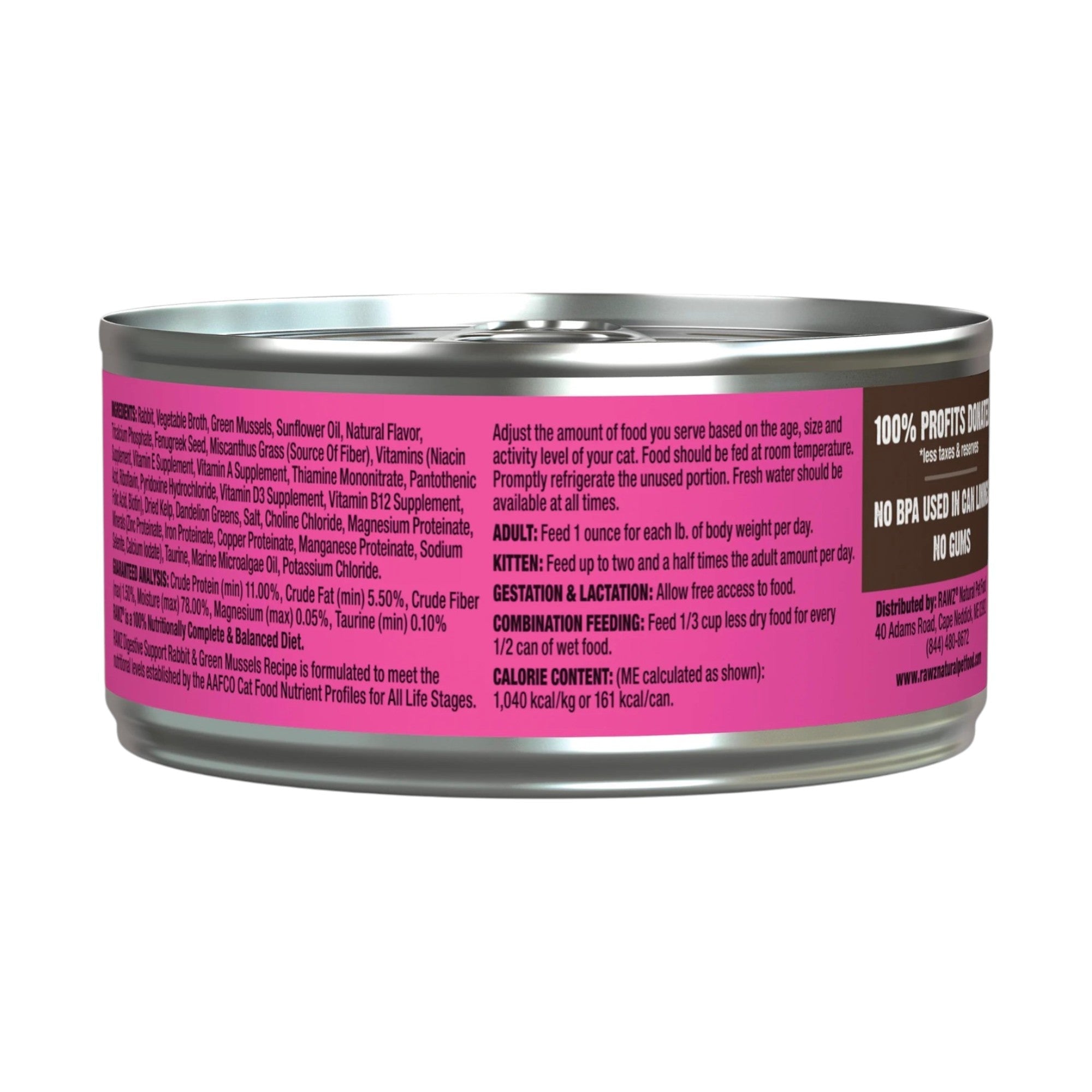 Rawz Digestive Support Rabbit & Green Mussels Cat Can (5.5oz)
