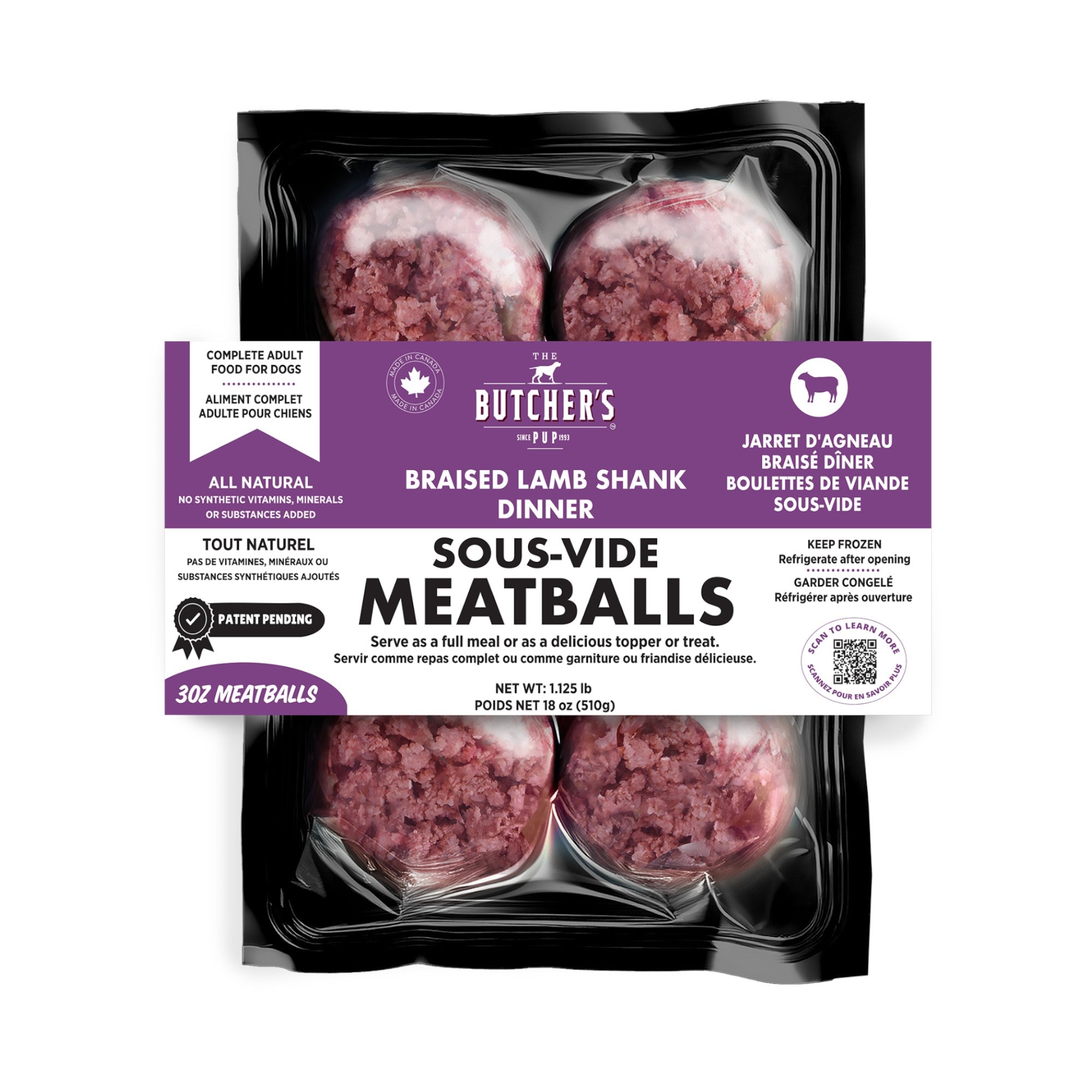 Butcher's Pup Frozen Meatballs Lamb Dog Food (1.13lb)