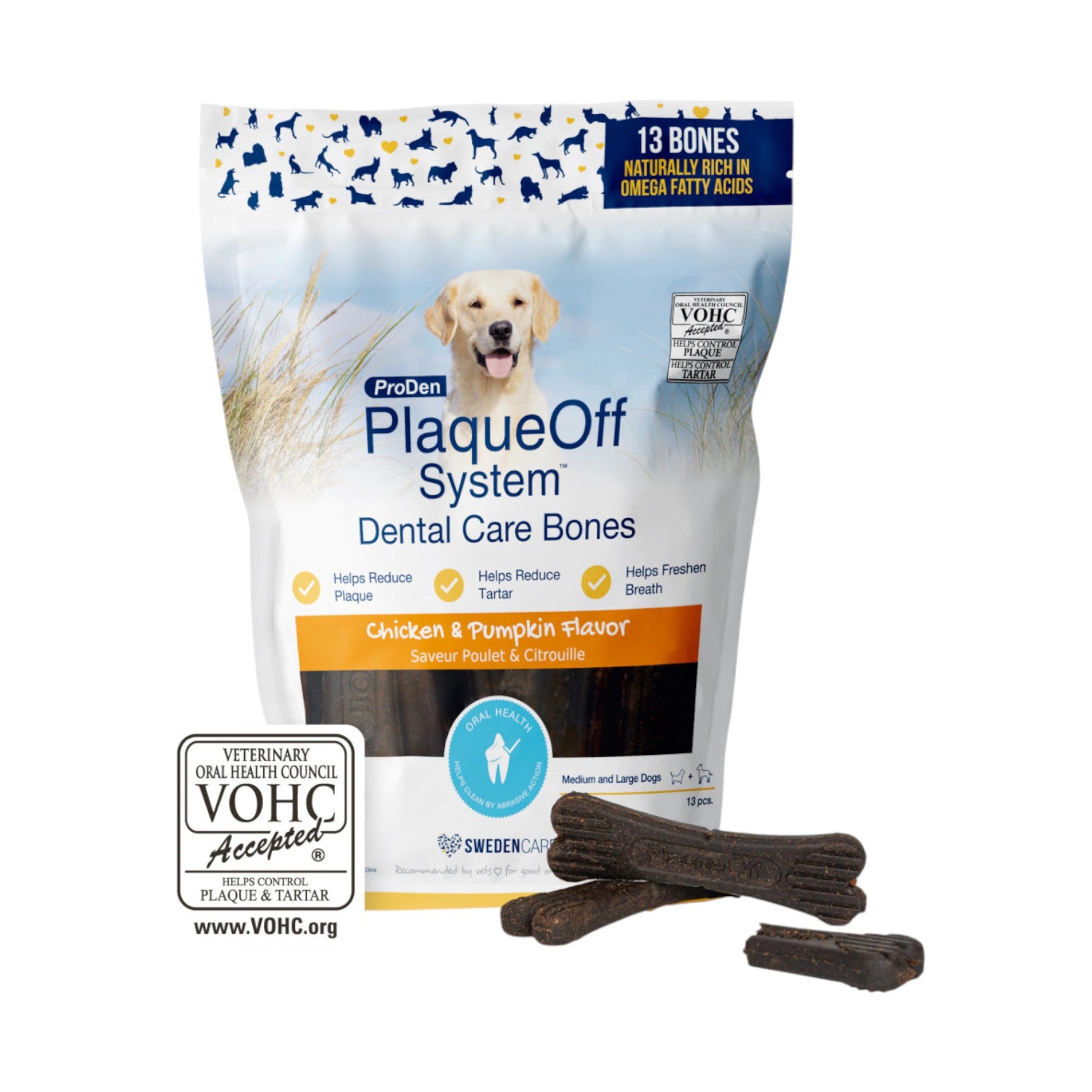Plaque-Off Chicken & Pumpkin Dental Bones (482g)